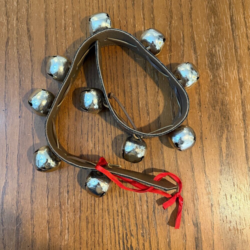 Leather Sleigh Bell Door Hanger Strap 10 Jingle Bells Christmas Decor 30"